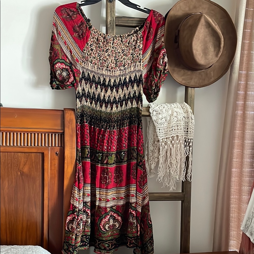 Bohemian Red and Black Dress